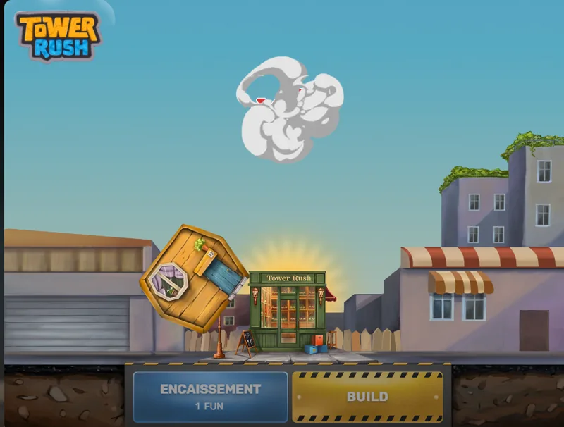 Tower Rush : l'étage tombe à côté de la boutique dans un nuage de poussière, la manche est perdue